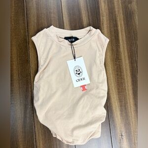 NWT Cider Sleeveless Beige Ruched Side Mock Neck Cropped Tank Top y2k